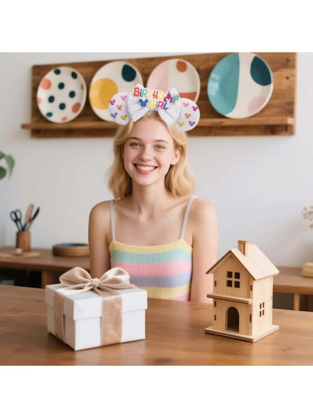 Women White Velvet cotton Candy-Inspired Mickey Mouse Hair Headband